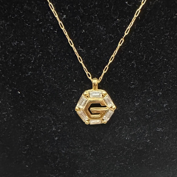 Givenchy Vintage Gold Plated & Rhinestone Hexagon Pendant Necklace - Picture 1 of 1